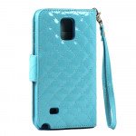 Wholesale Samsung Galaxy Note 4 Glossy Quilted Flip Leather Wallet Case w Stand and Strap (Blue)